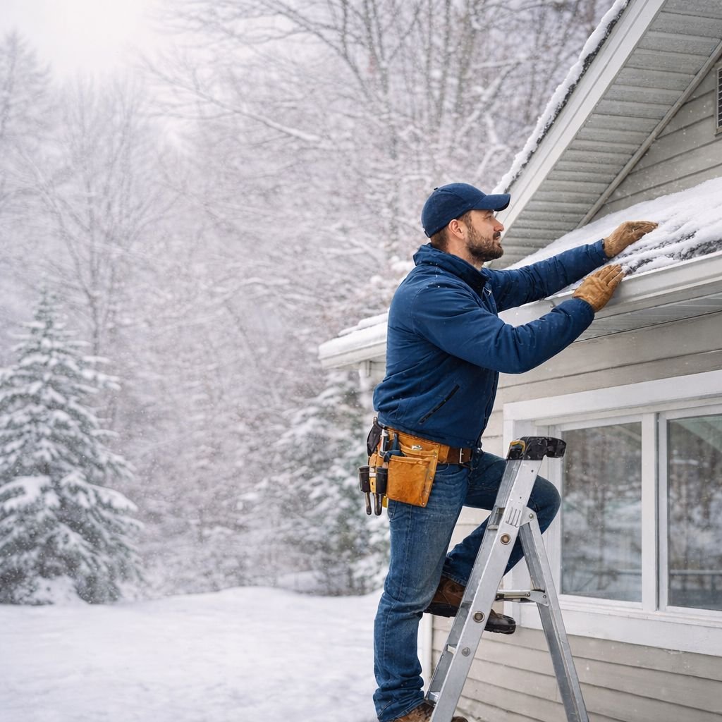 Pre-winter home maintenance checking eaves and exterior in Nova Scotia