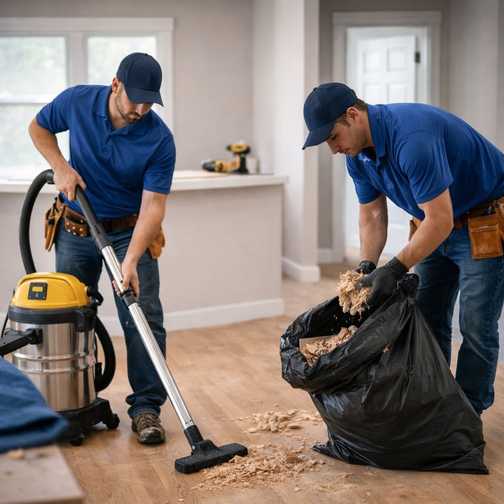 Post-construction interior cleanup and debris removal in a Nova Scotia home