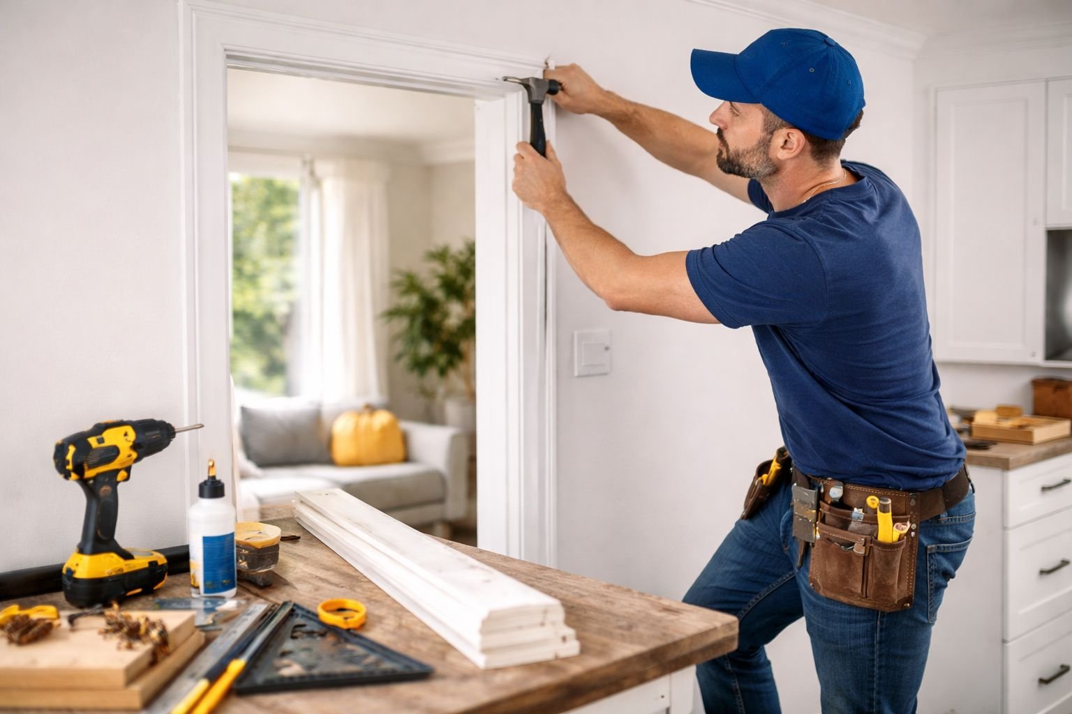 Basic carpentry work including door frames and trim installation